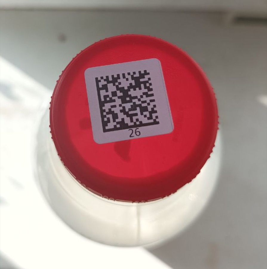 DataMatrix code on a bottle of milk